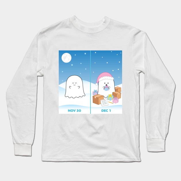 Gordie the Ghost (Nov 30 vs Dec 1) | by queenie's cards Long Sleeve T-Shirt by queenie's cards